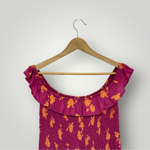 Anthropologie Smocked Off-The-Shoulder Midi Dress Sz M Pink Orange - Picture 3 of 9